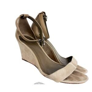 Tory Burch Thames Suede Leather Ankle Strap Wedge Sandals in Taupe Beige - 8
